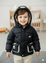کاپشن پسرانه خارجی شیک و خاص مشکی رنگ جنس حالت چرمی مناسب1تا6سال کد کالا :H2425 - Image 2